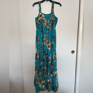 Band of the Free teal floral tiered maxi sundress.